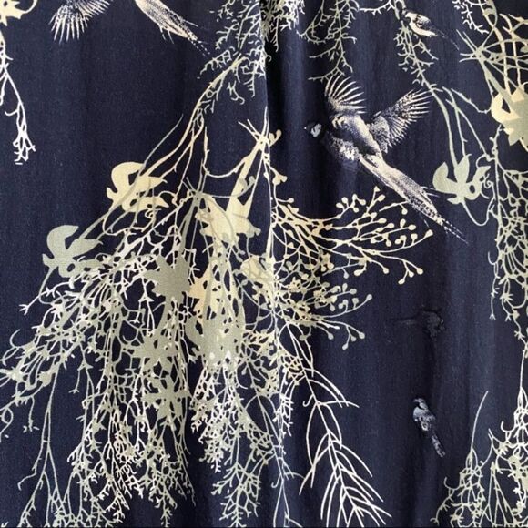 Hazel Lace Trim Boho Chic Bird Print Blouse Top Blue hi-lo hem Women’s Medium - Picture 5 of 10